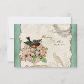 Französische Rose lieben Vögel Vintage Spitze wirb RSVP Karte (Rückseite)
