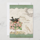 Französische Rose liebt Vögel Vintage Spitze - App Einladung (Rückseite)