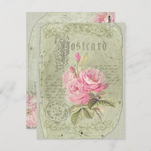 Französische Rose - Postkarte (Vorne/Hinten)