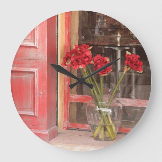 Französische rote Blume Große Wanduhr (Vorderseite)