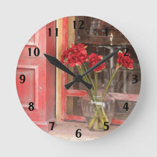 Französische rote Blume Runde Wanduhr