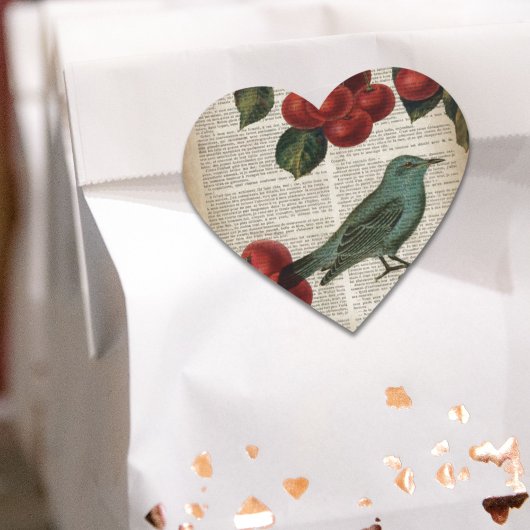 Französische Rotharbe Retro-Botanische Rote Kirsch Herz-Aufkleber