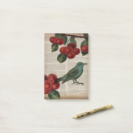 Französische Rotharbe Retro-Botanische Rote Kirsch Post-it Klebezettel (Auf Schreibtisch)