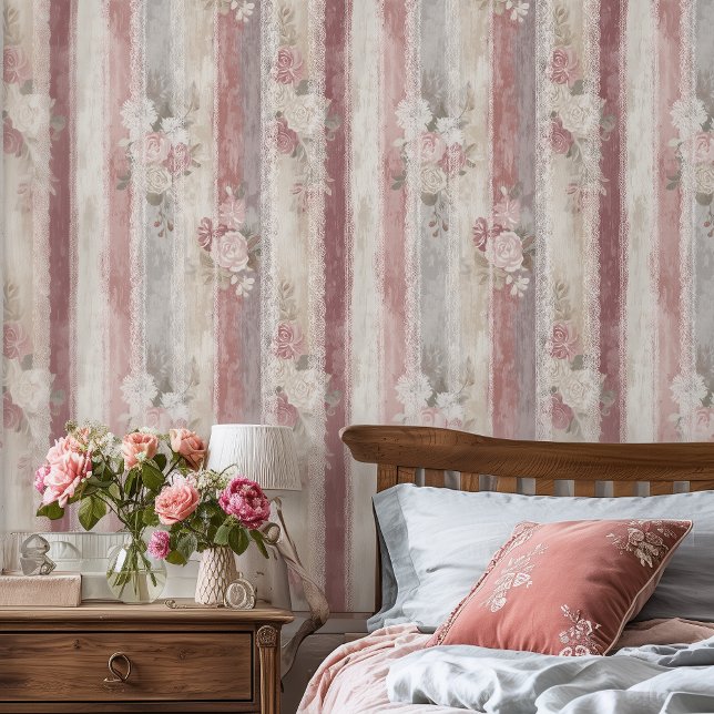Französische Rustikale Rose Streifen Tapete (Von Creator hochgeladen)