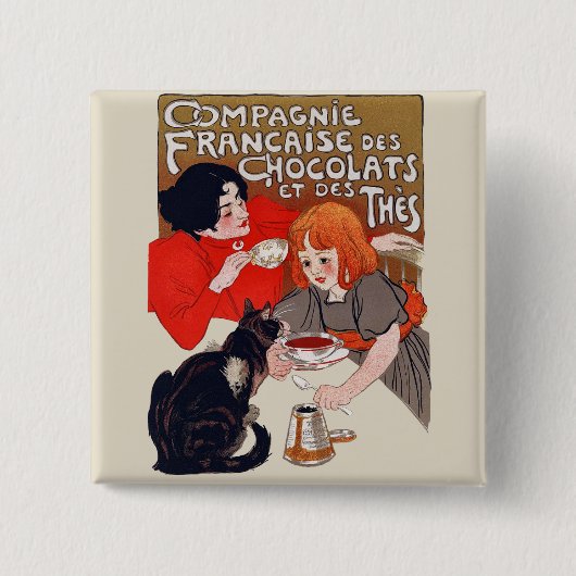 Französische Schokoladen-Party Steinlen-Kunst Button (Vorderseite)