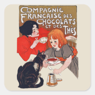 Französische Schokoladen-Party Steinlen Kunst Quadratischer Aufkleber