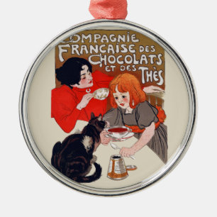 Französische Schokoladen-Party Steinlen Kunst Silbernes Ornament
