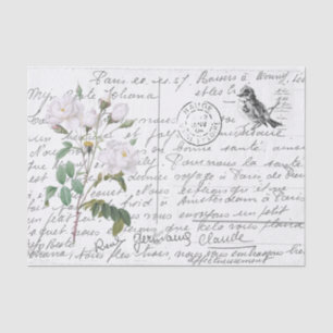 Französische Schreibschrift Weiße Rose Vogel Vinta Seidenpapier