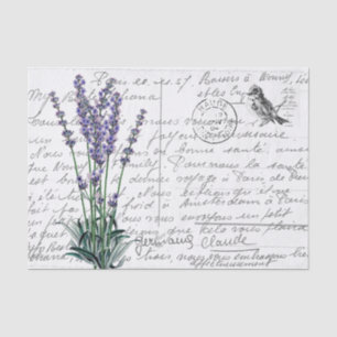 Französische Schrift Lavendel Vintage Vogel Postka Seidenpapier