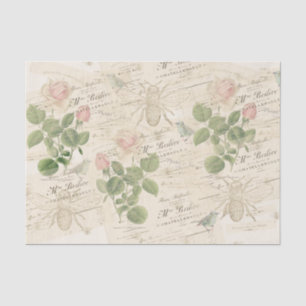 Französische Schrift Rosa Rose Bird Bee Vintag Col Seidenpapier