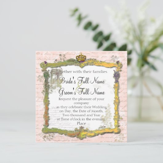 Französische Schrift und Hochzeit der Goldkrone Einladung (Stehend Vorderseite)