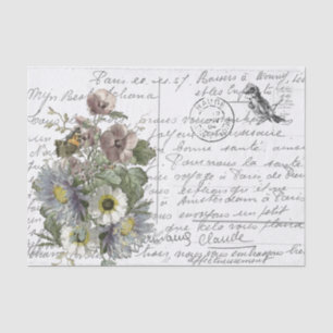 Französische Schrift Vintage-Blumen Vogel Postkart Seidenpapier
