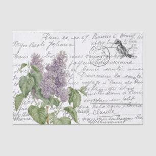 Französische Schrift Vintage Flieder Blumen Vogel Seidenpapier