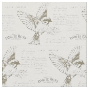 Französische Schrift Vintage-Vogel Carte Postale Stoff