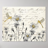 Französische Schrift Wildblumen Libelle Wiese Vint Foliendrucke (Vorderseite)