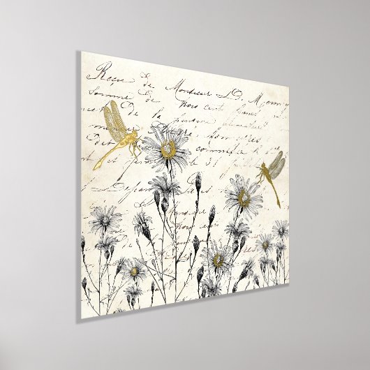 Französische Schrift Wildblumen Libelle Wiese Vint Foliendrucke (Ablage )