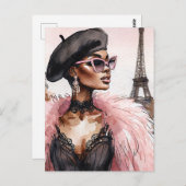 Französische Schwarze Frau Eiffelturm Kunst Postkarte (Vorne/Hinten)