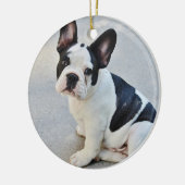 Französische Schwarzweiss-Bulldogge Keramikornament (Links)