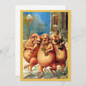 Französische Schweine feiern das Vintage neue Jahr Einladung (Vorne/Hinten)