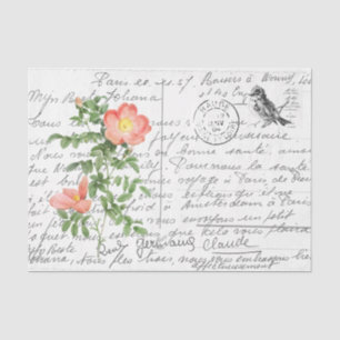 Französische Script Vintag Briar Rose Bird Postcar Seidenpapier