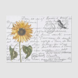 Französische Script Vintag Sunflower Bird Postcard Seidenpapier