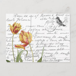 Französische Script Vintag Tulip Bird Postkarte