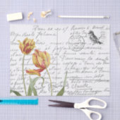 Französische Script Vintag Tulip Bird Postkarte Seidenpapier (Handwerk)