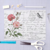 Französische Script Vintage Rose Bird Postcard Seidenpapier (Handwerk)