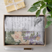 Französische Script Vintage Rose Lavender Bird Pos Seidenpapier (Geschenk)