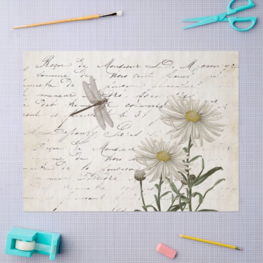 Französische Script-Wildblume Dragonfly Daisy Deco Seidenpapier (Basteln)