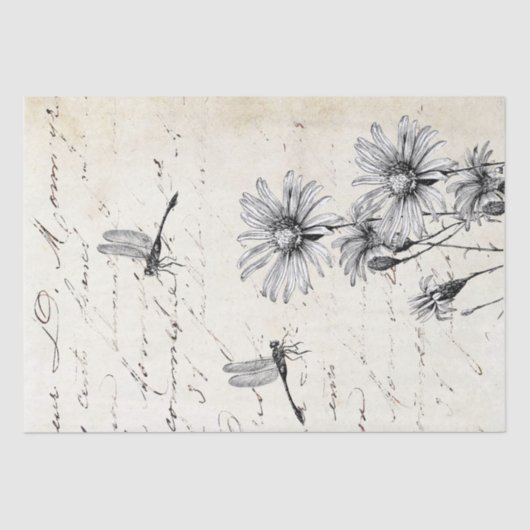 Französische Script-Wildblume Dragonfly Decoupage  Seidenpapier (Vorderseite)