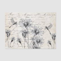 Französische Script-Wildblume Dragonfly Decoupage 