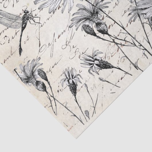 Französische Script-Wildblume Dragonfly Decoupage Seidenpapier (Ausschnitt)