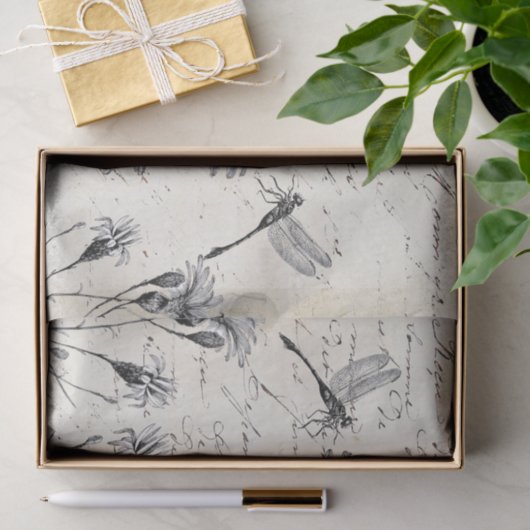 Französische Script-Wildblume Dragonfly Decoupage Seidenpapier (Geschenk)