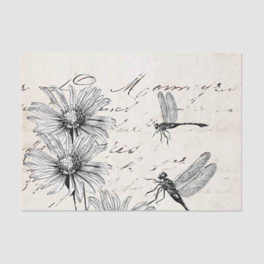 Französische Script-Wildblume Dragonfly Decoupage Seidenpapier (Vorderseite)
