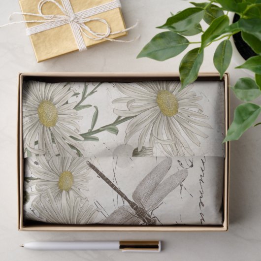 Französische Script-Wildblume Dragonfly Decoupage Seidenpapier (Geschenk)