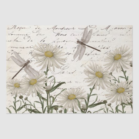 Französische Script-Wildblume Dragonfly Decoupage Seidenpapier (Vorderseite)