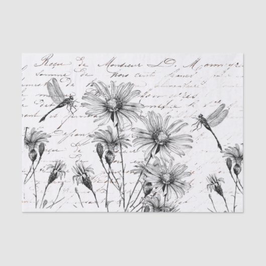 Französische Script-Wildblume Dragonfly Decoupage  Seidenpapier (Vorderseite)