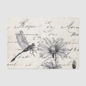 Französische Script-Wildblume Dragonfly Decoupage Seidenpapier (Vorderseite)