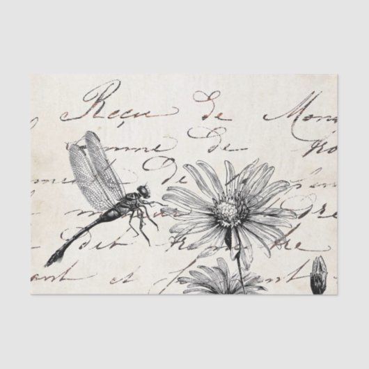 Französische Script-Wildblume Dragonfly Decoupage  Seidenpapier (Vorderseite)