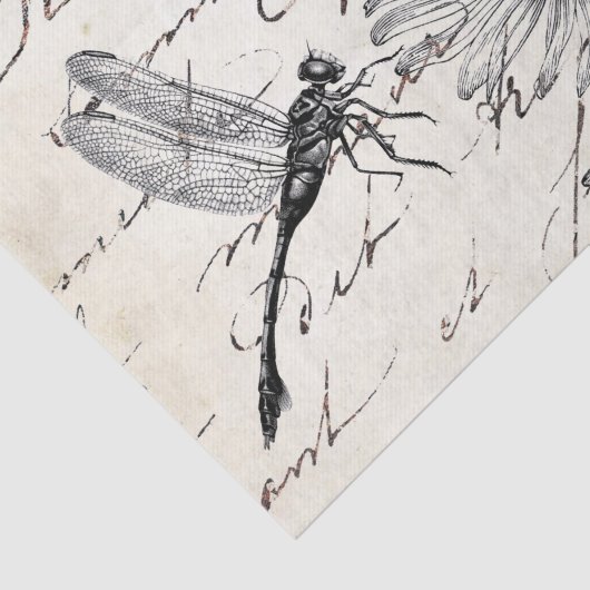 Französische Script-Wildblume Dragonfly Decoupage Seidenpapier (Ausschnitt)