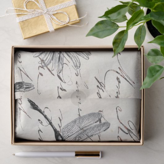 Französische Script-Wildblume Dragonfly Decoupage  Seidenpapier (Geschenk)