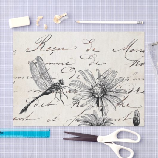 Französische Script-Wildblume Dragonfly Decoupage Seidenpapier (Handwerk)
