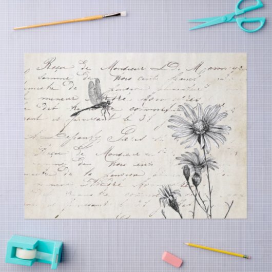Französische Script-Wildblume Dragonfly Decoupage Seidenpapier (Basteln)