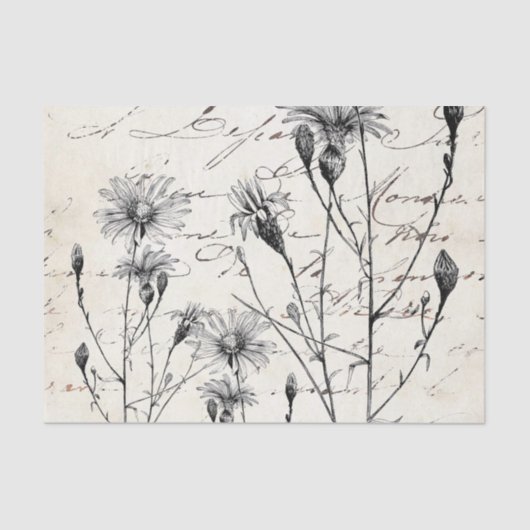 Französische Script-Wildblume Dragonfly Decoupage Seidenpapier (Vorderseite)