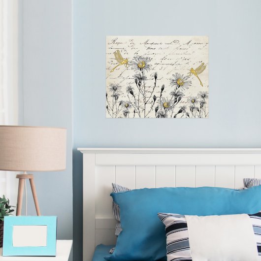 Französische Script-Wildblume Dragonfly Meadow Vin Foliendrucke (In Situ (Schlafzimmer))