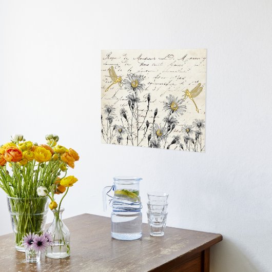 Französische Script-Wildblume Dragonfly Meadow Vin Foliendrucke (Ablage(Küche))