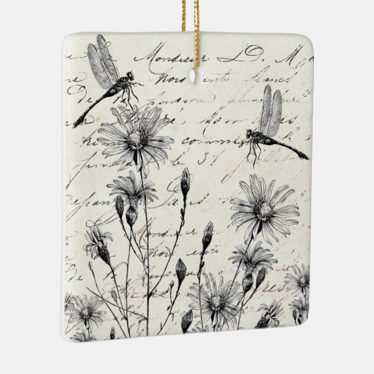 Französische Script-Wildblume Dragonfly Weihnachts Keramikornament (Rechts)