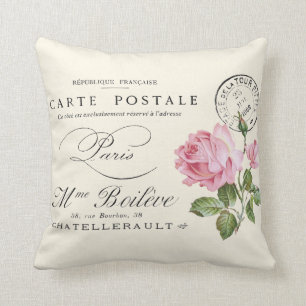 Französische, shabby chic Vintage-Postkarte Kissen
