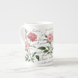 Französische Skript Vintage Rose Postcard Tasse